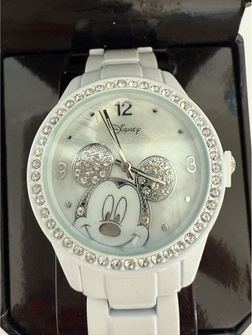 Disney Mickey Mouse Watch White with Rhinestones & Metal Band MK2106AZ NEW NIB